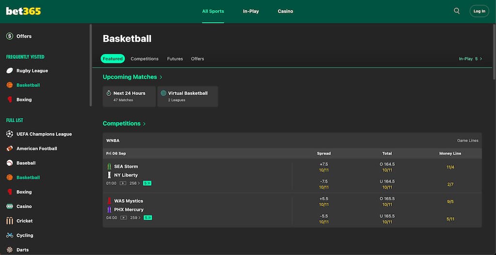  Bet365 basketball page